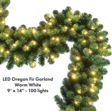 Oregon Fir Commercial Grade Garland - 9ft x 14" - Lit - 5mm LED Warm White